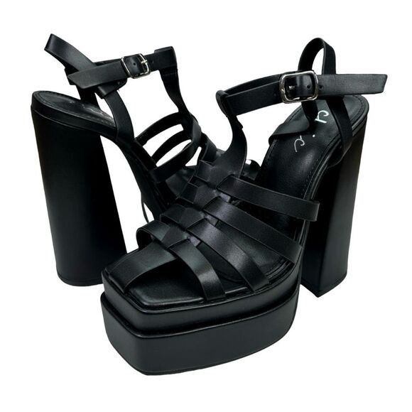 chic Morgan Buckle Platform Sandals - Size 7 - Black - Picture 3 of 9